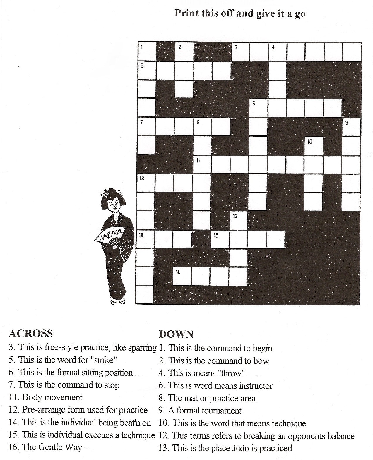 Image of Newport Judo crossword